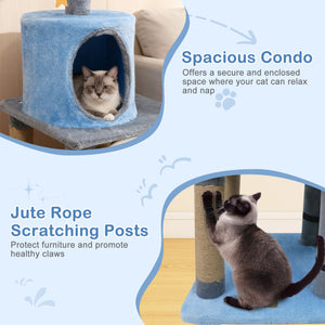 31.5 inches Cute Modern Cat Tree Multi-Level Kitten Tower-Blue view 9