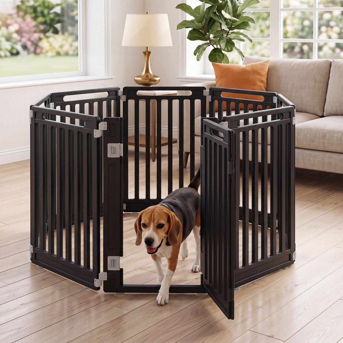 31.5 inches Height Indoor Outdoor Dog Playpen with 8 Panels-Black view 2