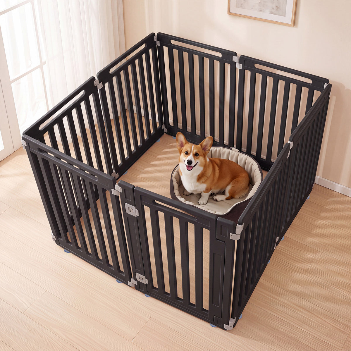 31.5 inches Height Indoor Outdoor Dog Playpen with 8 Panels-Black view 3