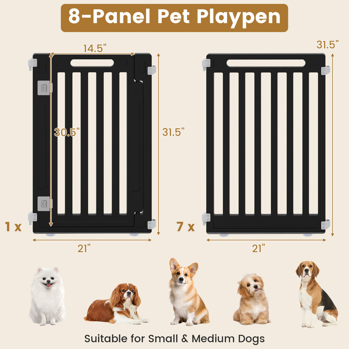 31.5 inches Height Indoor Outdoor Dog Playpen with 8 Panels-Black view 5