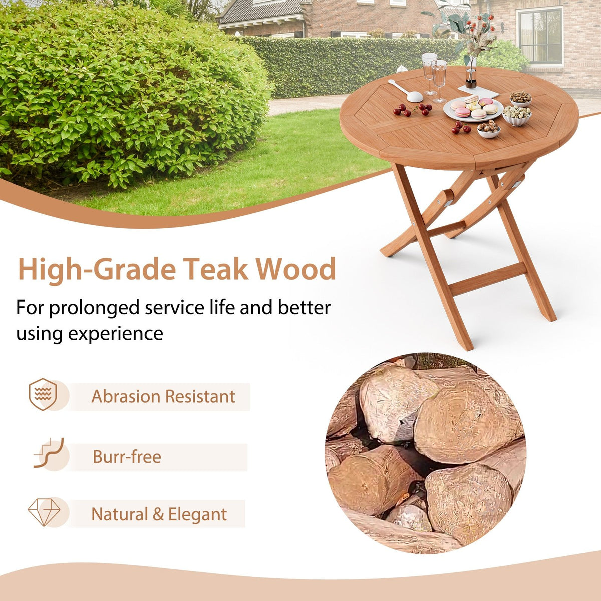 31.5 Inch Folding Patio Indonesia Teak Wood Round Coffee Table view 7