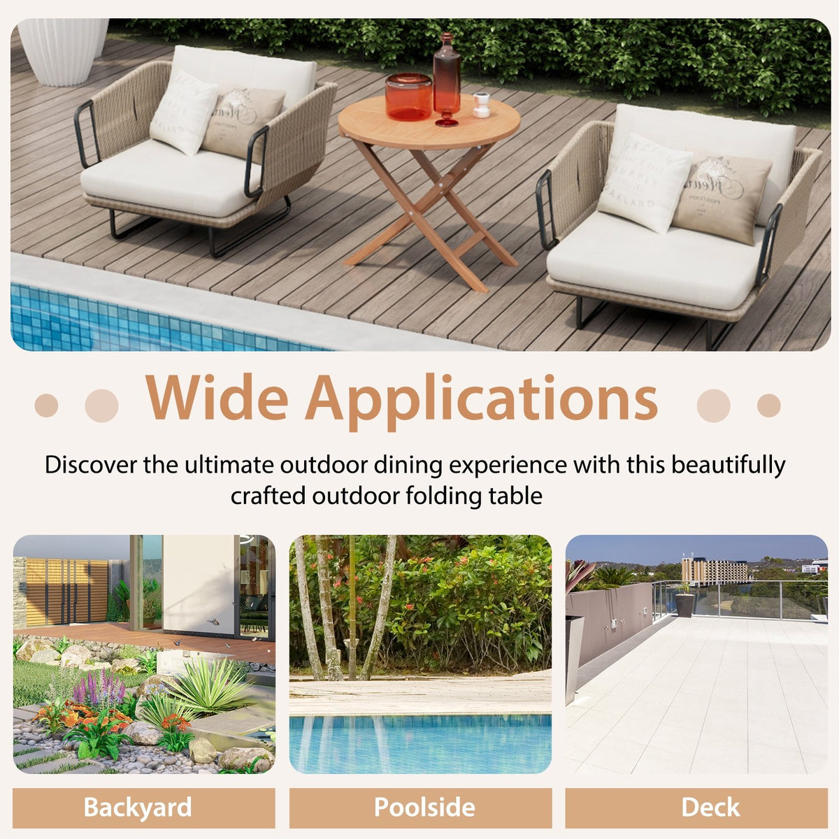 31.5 Inch Folding Patio Indonesia Teak Wood Round Coffee Table view 9