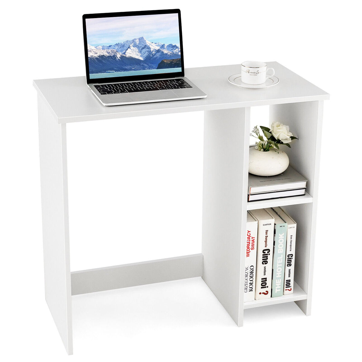 31.5 Inch, Modern Home Office Desk with 2 Compartments-White