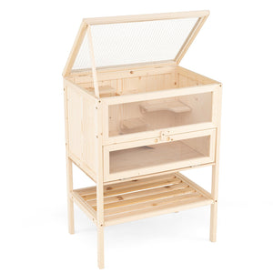 31.5 Inches Freestanding Hamster Cage Wooden Hamster Habitat Playpen-Natural view 4