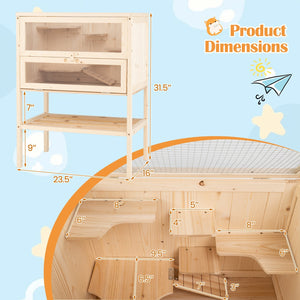 31.5 Inches Freestanding Hamster Cage Wooden Hamster Habitat Playpen-Natural view 5