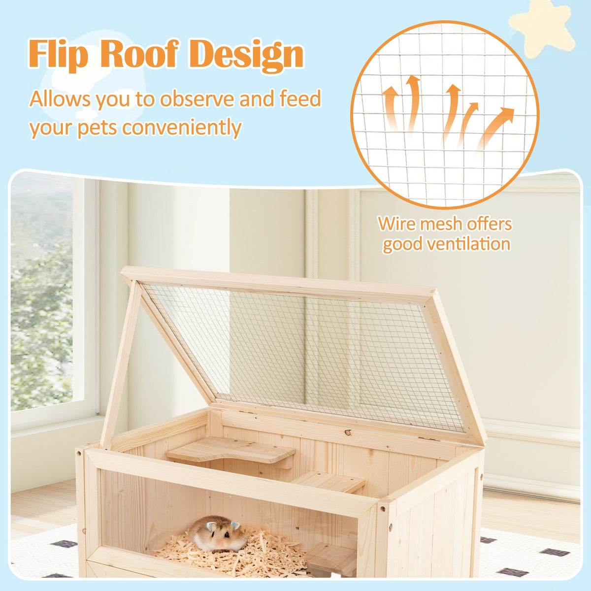 31.5 Inches Freestanding Hamster Cage Wooden Hamster Habitat Playpen-Natural view 6