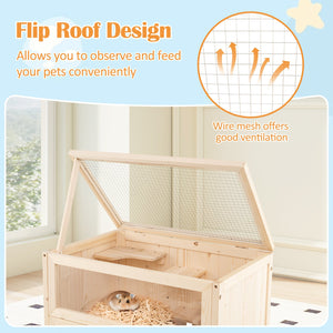 31.5 Inches Freestanding Hamster Cage Wooden Hamster Habitat Playpen-Natural view 6