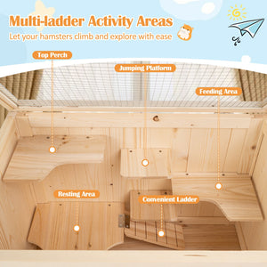 31.5 Inches Freestanding Hamster Cage Wooden Hamster Habitat Playpen-Natural view 8