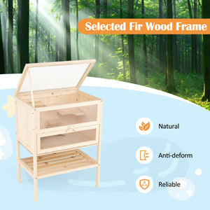 31.5 Inches Freestanding Hamster Cage Wooden Hamster Habitat Playpen-Natural view 9