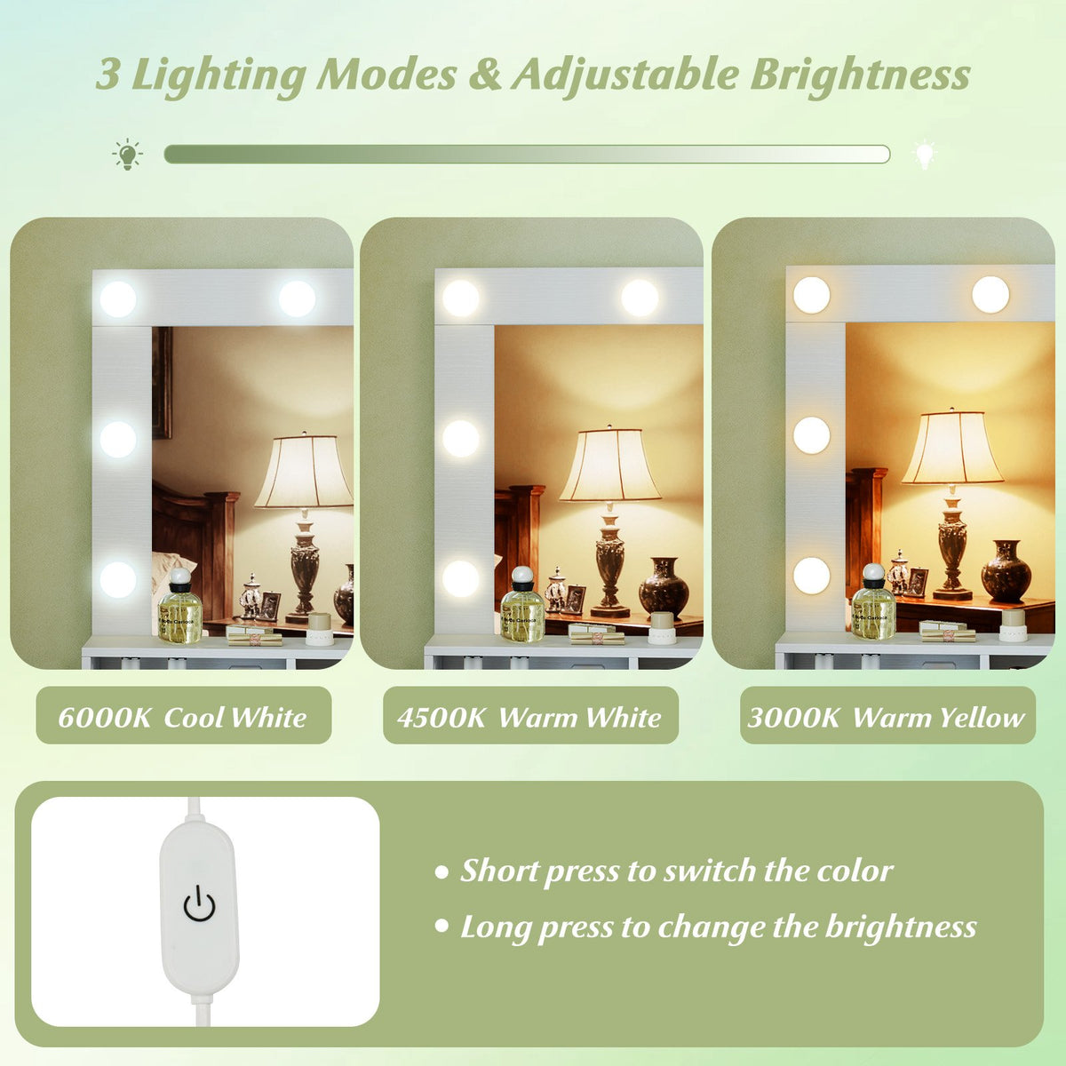31.5 Inches Vanity Desk with 3 Lighting Modes and Storage Shelves-White view 7