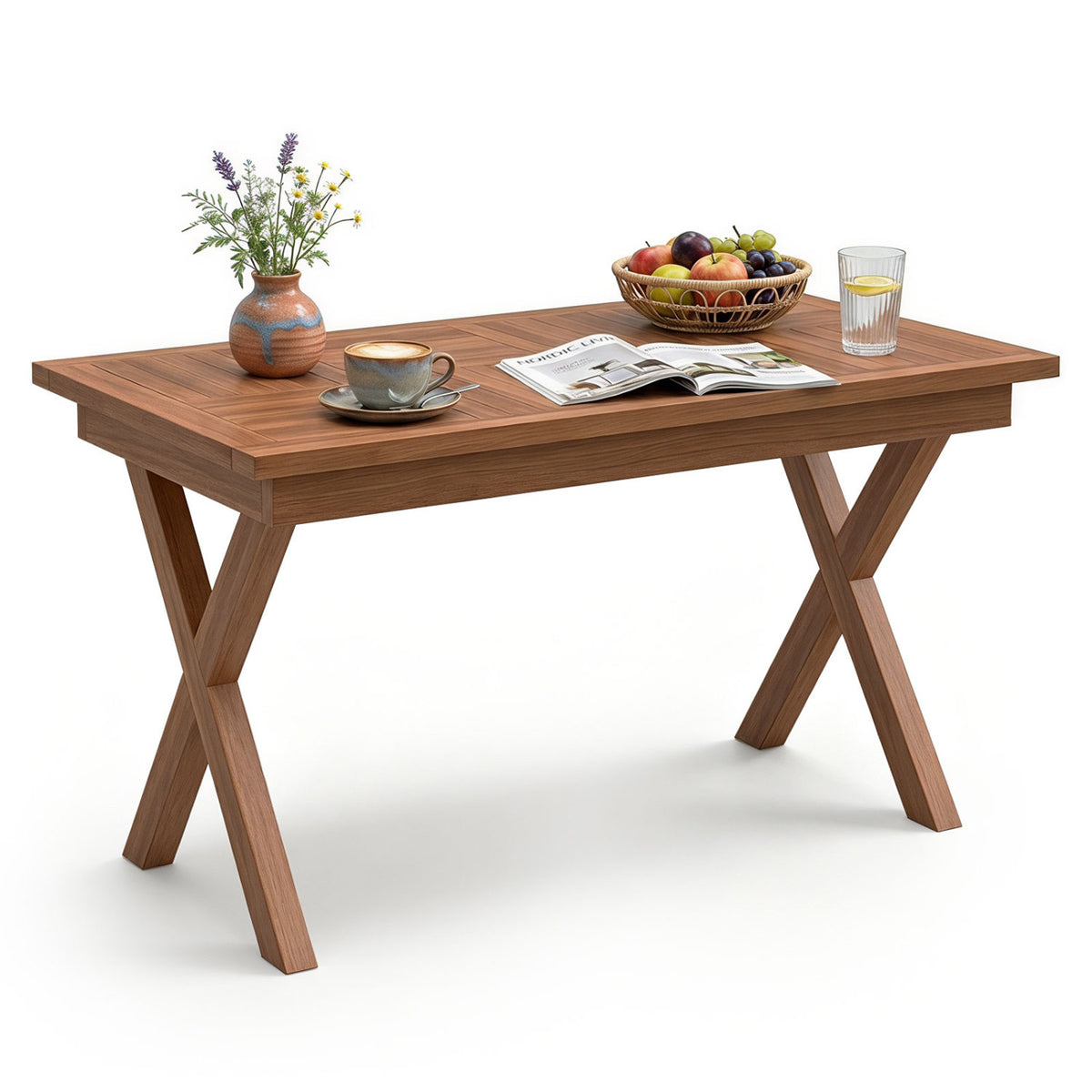 31.5 inches Outdoor Teak Wood Coffee Table with Slatted Tabletop for Patio