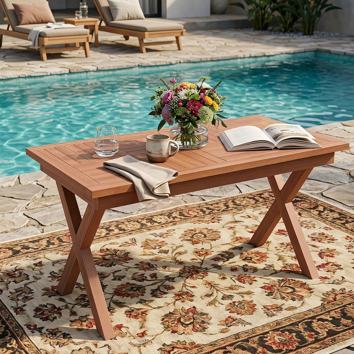 31.5 inches Outdoor Teak Wood Coffee Table with Slatted Tabletop for Patio view 2