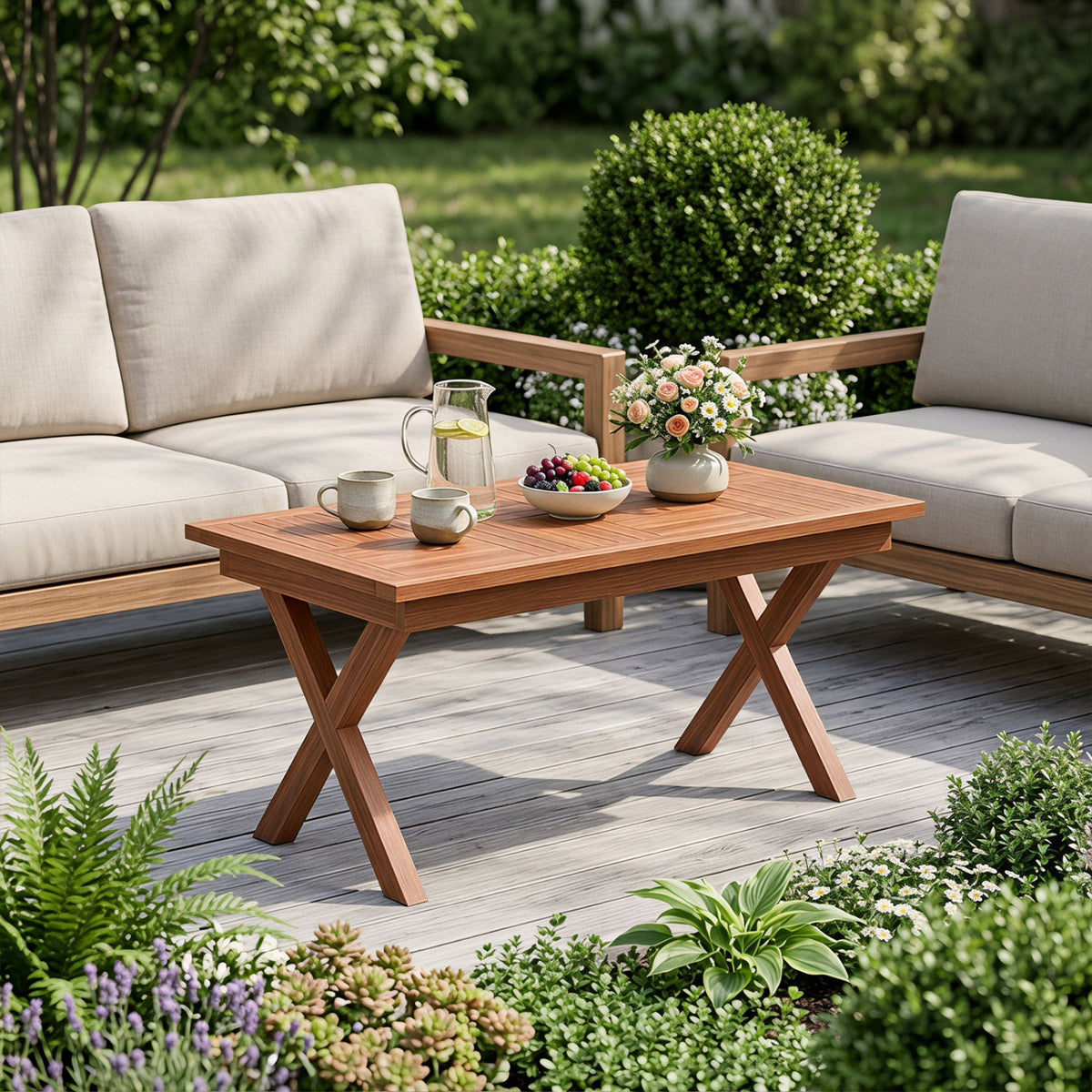 31.5 inches Outdoor Teak Wood Coffee Table with Slatted Tabletop for Patio view 3