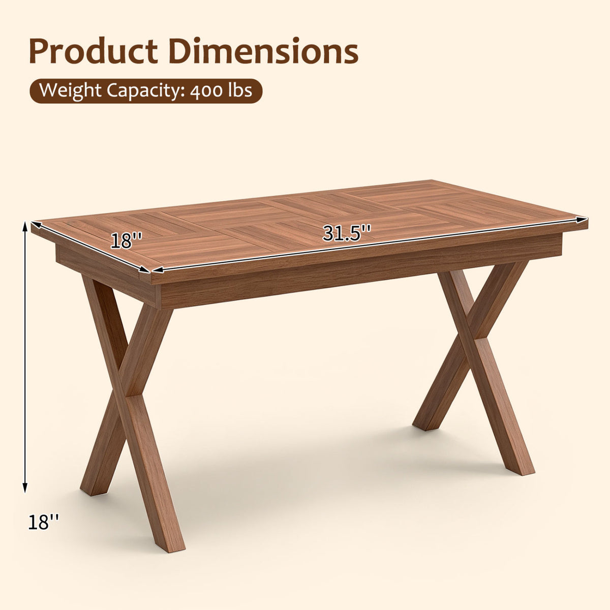 31.5 inches Outdoor Teak Wood Coffee Table with Slatted Tabletop for Patio view 5