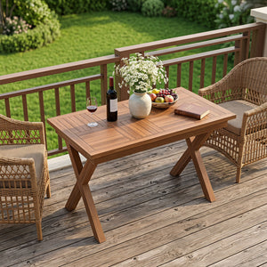 31.5 inches Outdoor Teak Wood Coffee Table with Slatted Tabletop for Patio view 6