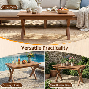 31.5 inches Outdoor Teak Wood Coffee Table with Slatted Tabletop for Patio view 8