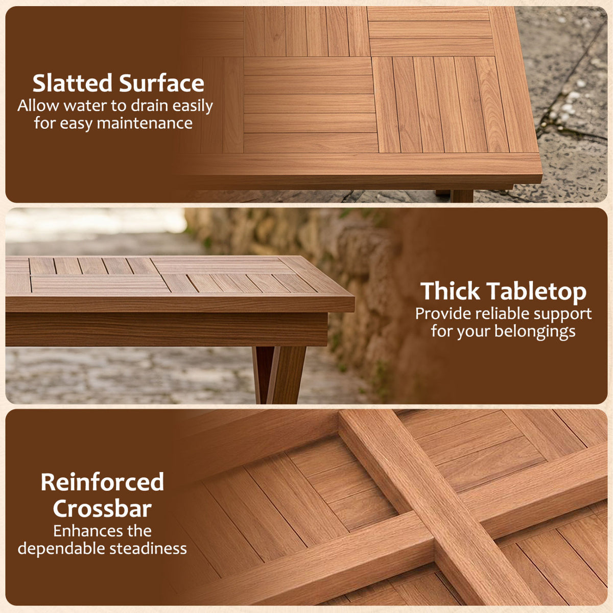 31.5 inches Outdoor Teak Wood Coffee Table with Slatted Tabletop for Patio view 9