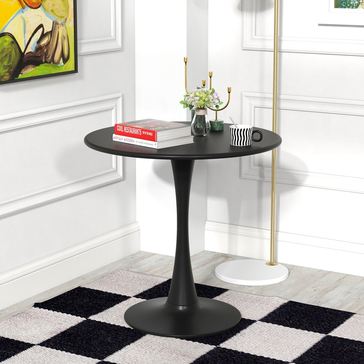 31.5 Inch Round Dining Table with Anti-Slip PP Ring-Black view 3
