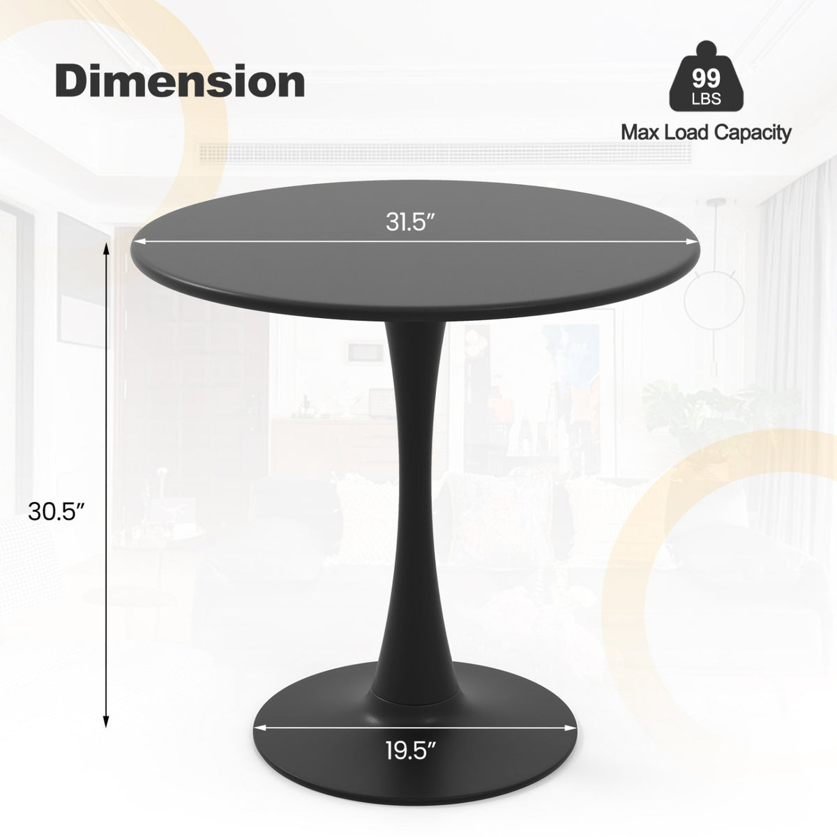 31.5 Inch Round Dining Table with Anti-Slip PP Ring-Black view 5