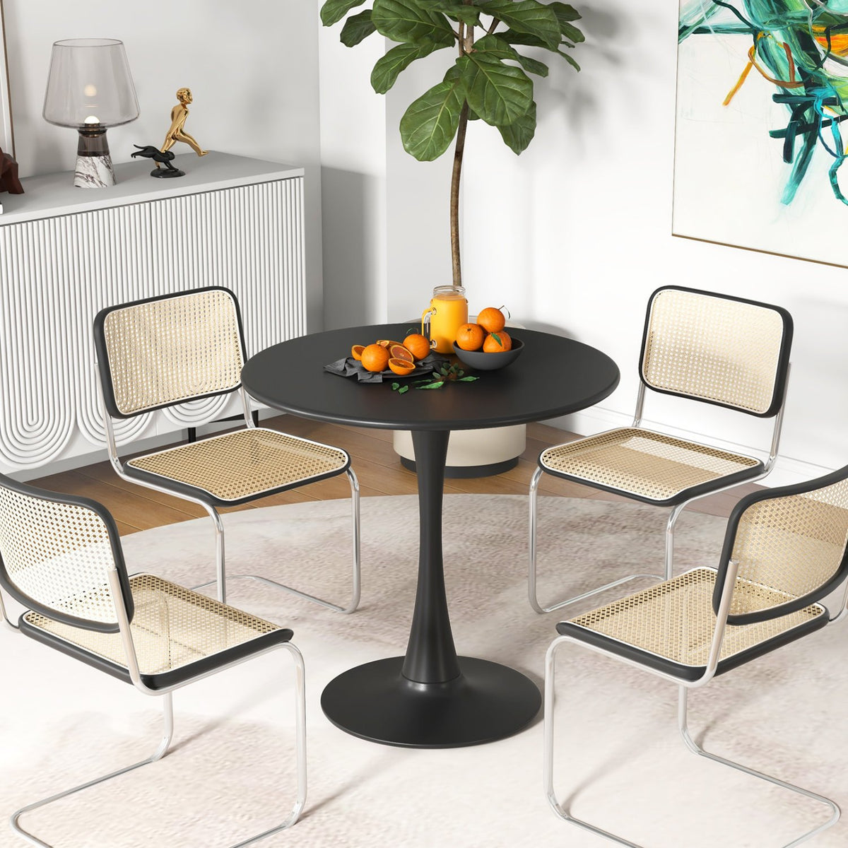 31.5 Inch Round Dining Table with Anti-Slip PP Ring-Black view 6