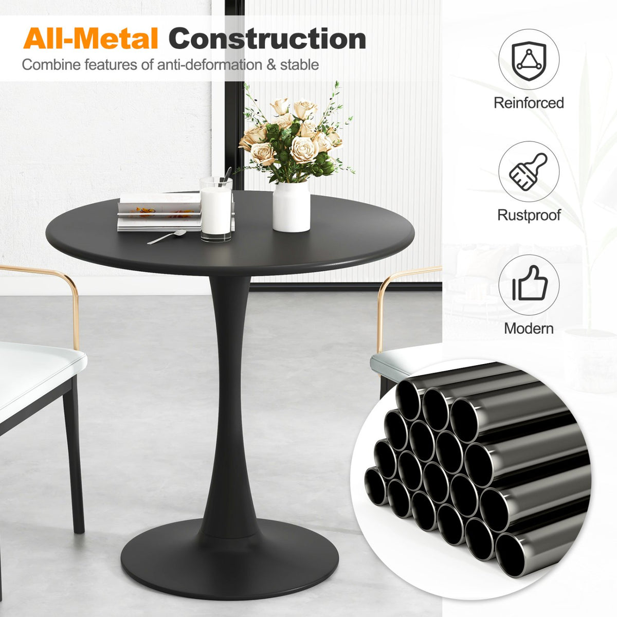 31.5 Inch Round Dining Table with Anti-Slip PP Ring-Black view 8
