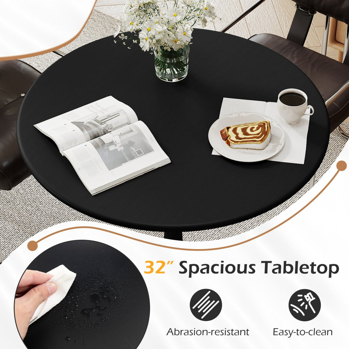 31.5 Inch Round Dining Table with Anti-Slip PP Ring-Black view 9