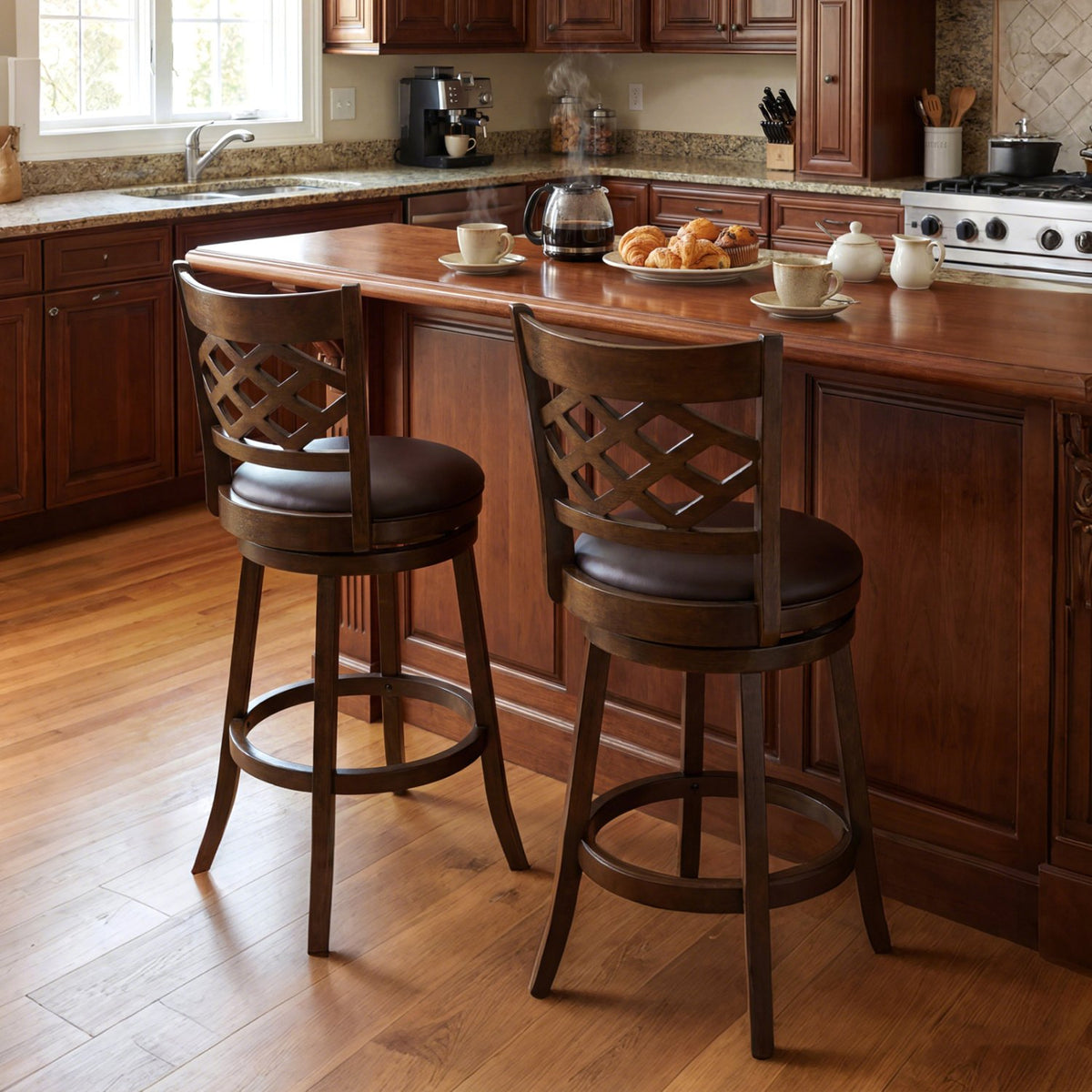 31 Inch Counter Height Bar Stools Set of 2 with Rubber Wood Frame-31 Inch view 2