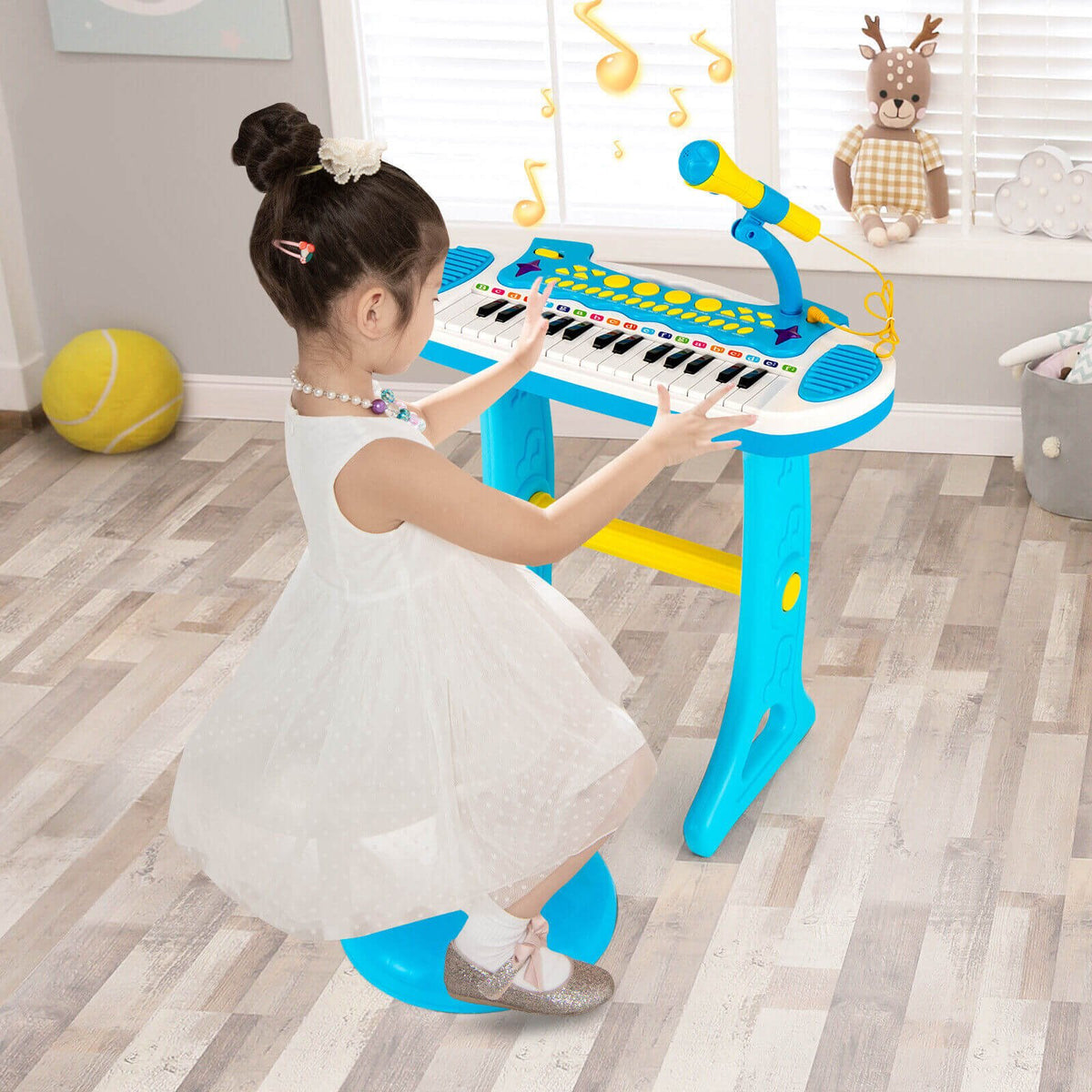 31-Key Kids Piano Keyboard Toy with Microphone and Multiple Sounds for Age 3+-Blue view 3