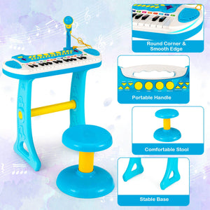 31-Key Kids Piano Keyboard Toy with Microphone and Multiple Sounds for Age 3+-Blue view 9