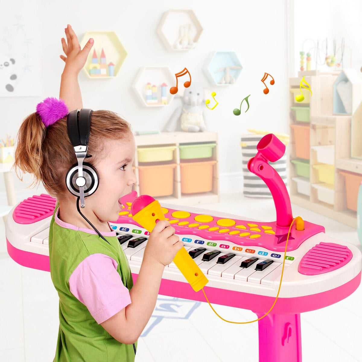 31-Key Kids Piano Keyboard Toy with Microphone and Multiple Sounds for Age 3+-Pink view 2