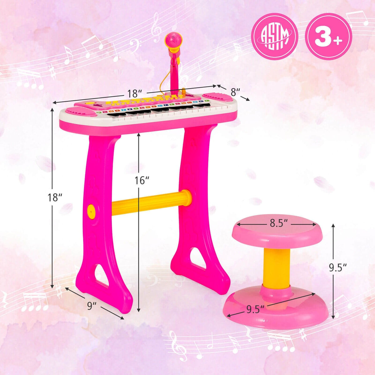 31-Key Kids Piano Keyboard Toy with Microphone and Multiple Sounds for Age 3+-Pink view 4