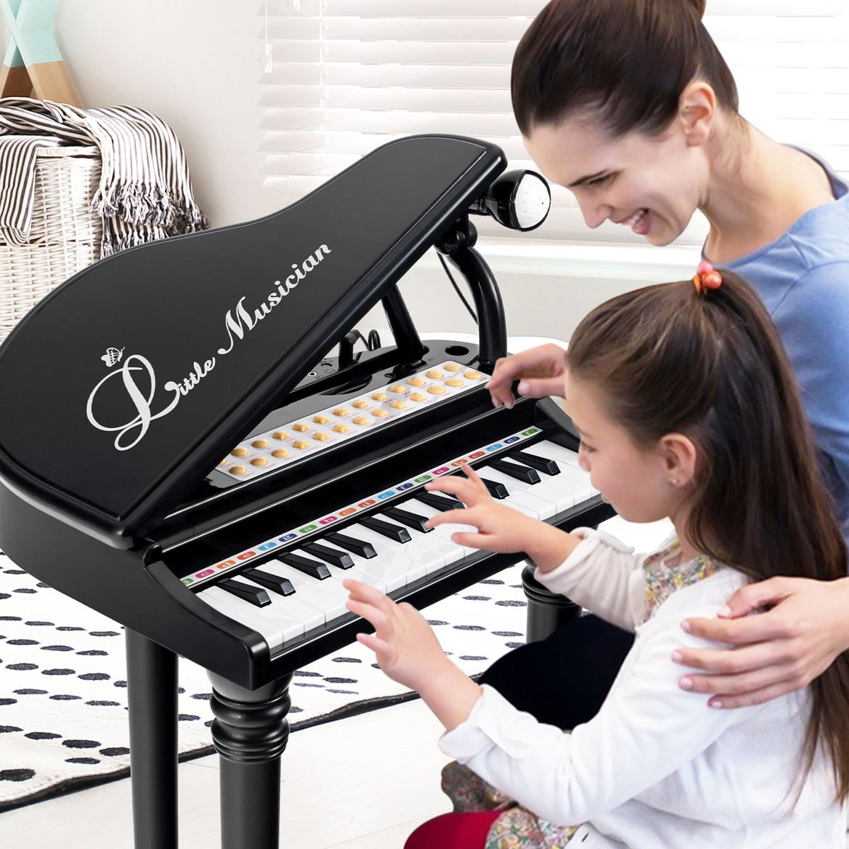 31 Keys Kids Piano Keyboard with Stool and Piano Lid-Black view 3