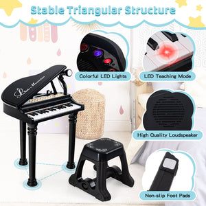 31 Keys Kids Piano Keyboard with Stool and Piano Lid-Black view 8