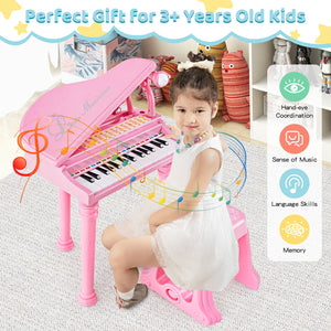 31 Keys Kids Piano Keyboard with Stool and Piano Lid-Pink view 7