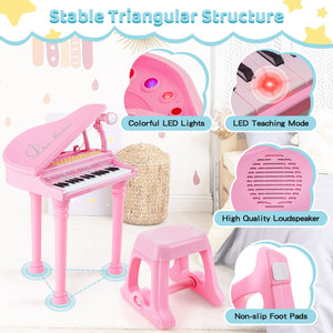 31 Keys Kids Piano Keyboard with Stool and Piano Lid-Pink view 8