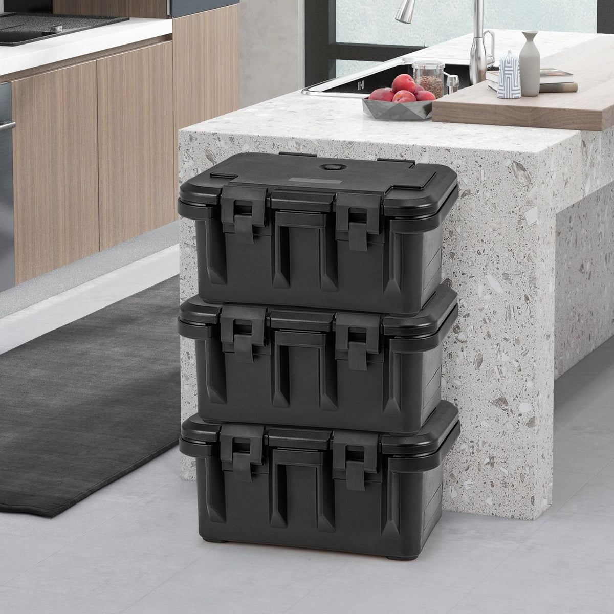 31 QT Insulated Food Pan Container with 3 Transparent One-Third Pans with Lids-Black view 3
