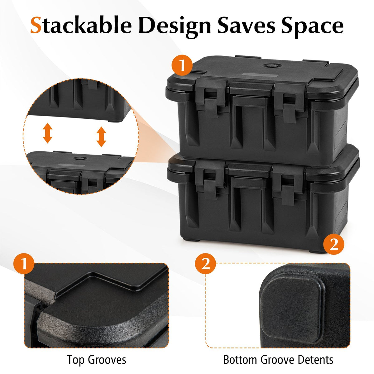 31 QT Insulated Food Pan Container with 3 Transparent One-Third Pans with Lids-Black view 8