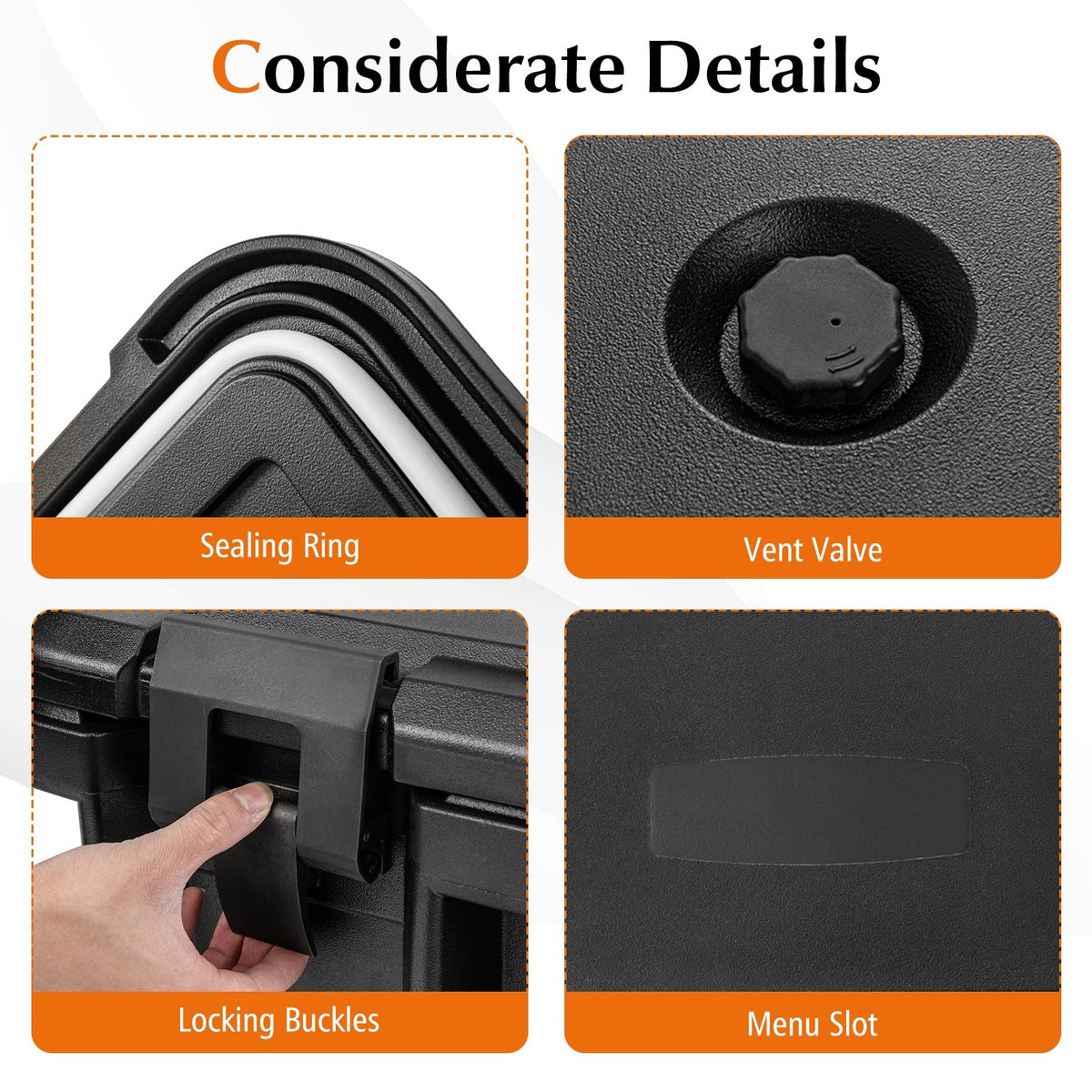 31 QT Insulated Food Pan Container with 3 Transparent One-Third Pans with Lids-Black view 9