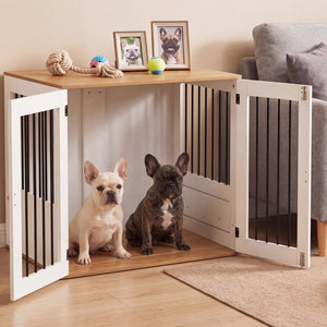 31.5” Dog Crate Furniture Wooden Dog Kennel with Double Lock Doors-White view 2