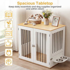 31.5” Dog Crate Furniture Wooden Dog Kennel with Double Lock Doors-White view 6
