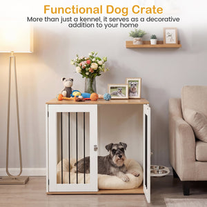 31.5” Dog Crate Furniture Wooden Dog Kennel with Double Lock Doors-White view 7