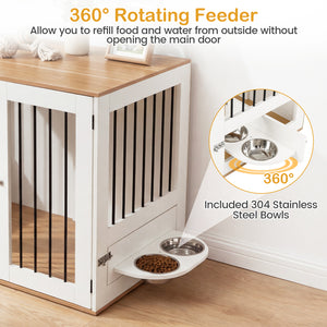 31.5” Dog Crate Furniture Wooden Dog Kennel with Double Lock Doors-White view 8
