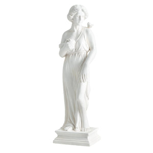 31.5 Inch Outdoor Greek Goddess Statue with Antique Finish and Column Base-White