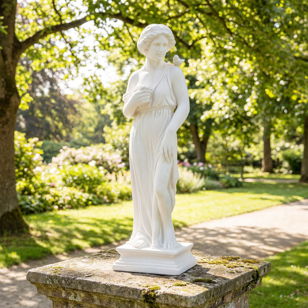31.5 Inch Outdoor Greek Goddess Statue with Antique Finish and Column Base-White view 5