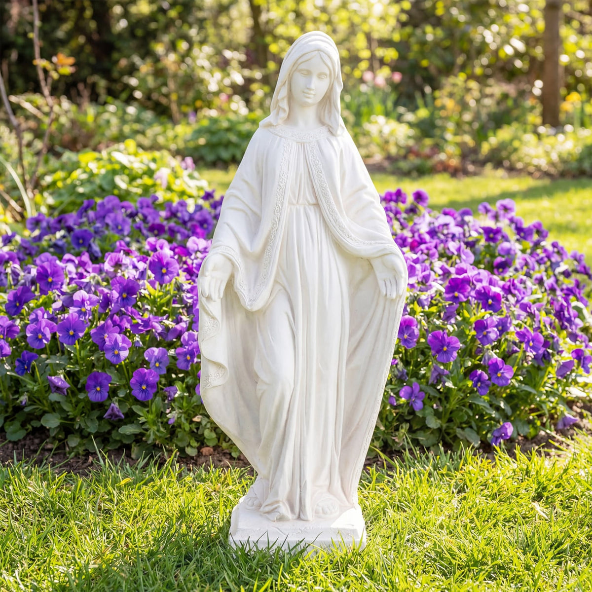 31.5 Inch Virgin Mary Statue with Aged Finish for Yard Patio-White view 2