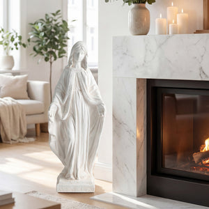 31.5 Inch Virgin Mary Statue with Aged Finish for Yard Patio-White view 3