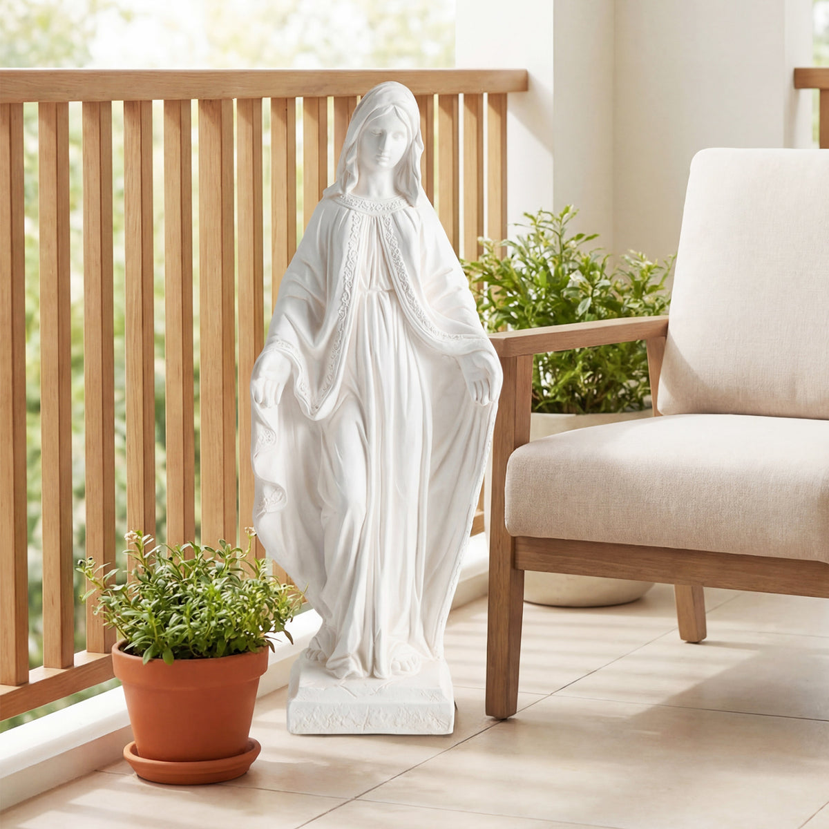 31.5 Inch Virgin Mary Statue with Aged Finish for Yard Patio-White view 6