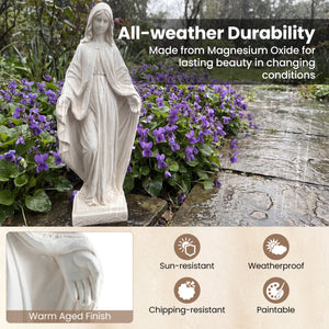 31.5 Inch Virgin Mary Statue with Aged Finish for Yard Patio-White view 7