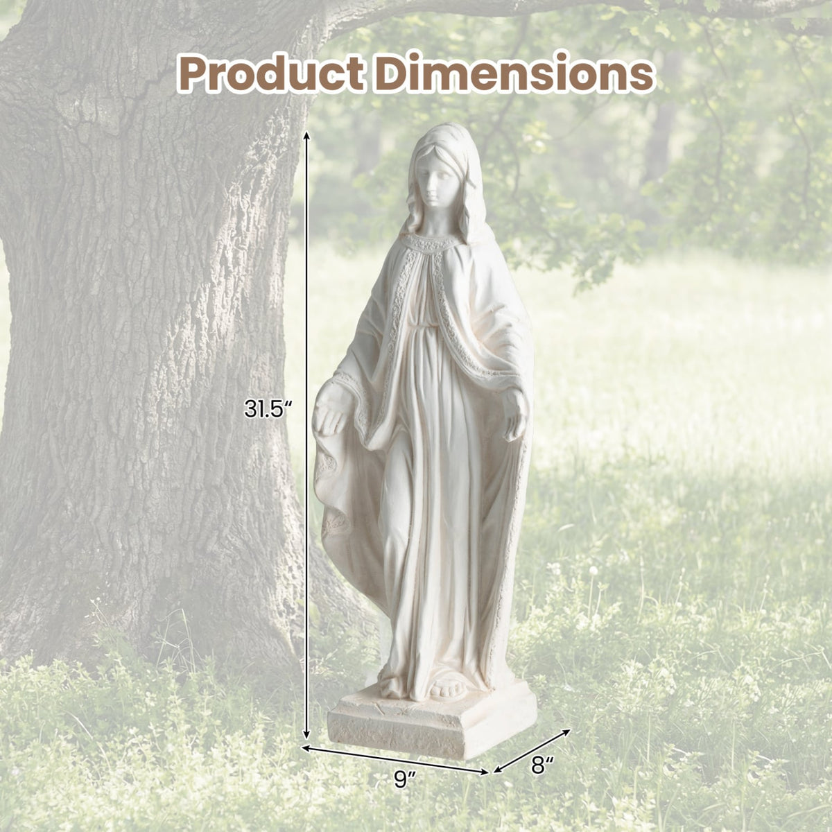 31.5 Inch Virgin Mary Statue with Aged Finish for Yard Patio-White view 4