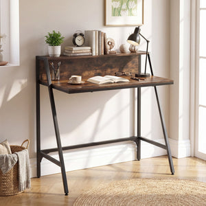 31.5 inches Industrial Desk with Raised Shelf Metal Frame-Rustic Brown view 2